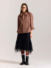 Rust Orange Checkered Oversized Cropped Shirt